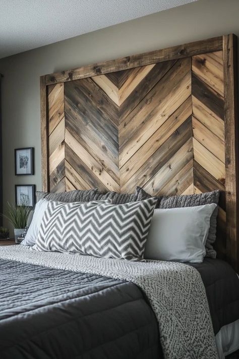 Give your bedroom a sustainable makeover with this DIY reclaimed wood headboard! It’s the perfect project for creating an eco-friendly, stylish space. 🧰🏡 #ReclaimedWoodHeadboard #SustainableBedroom #DIYHomeDecor #EcoFriendlyLiving #GreenHomeIdeas Wooden Pallet Headboard Diy, Diy Headboard Wall Ideas, Headboard Wood Design, Diy Wood Headboard Ideas, Bed Without Headboard Decor, Diy Headboard Ideas Easy Cheap, Wooden Headboard Diy, Wood Wall Bedroom, Diy Headboard Ideas Easy