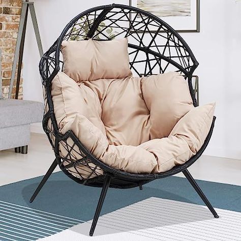 Beautiful Egg Chair for indoor/outdoor spaces. #Summer #fun #indoor #outdoor #Eggchair #patio #garden Wicker Egg Chair, Unique Patios, Lounger Chair, Basket Chair, Outdoor Loungers, Living Room Patio, Loungers Chair, Patio Backyard, Backyard Porch