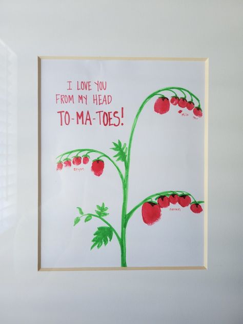 I love you from my head to-ma-toes! I Love You From My Head Tomatoes Footprint, February Infant Art, Infant Projects, Dr Seuss Preschool Activities, Baby Footprint Crafts, Baby Art Crafts, Springtime Crafts, Auntie Era, Summer Arts And Crafts