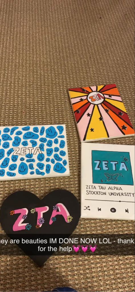 Zeta Canvas Ideas, Tri Delta Painting Ideas, Zta Letters Painted, Zeta Tau Alpha Painting, Zta Canvas Painting, Zta Creed, Zta Paintings, Zeta Painting, Zeta Tau Alpha Canvas