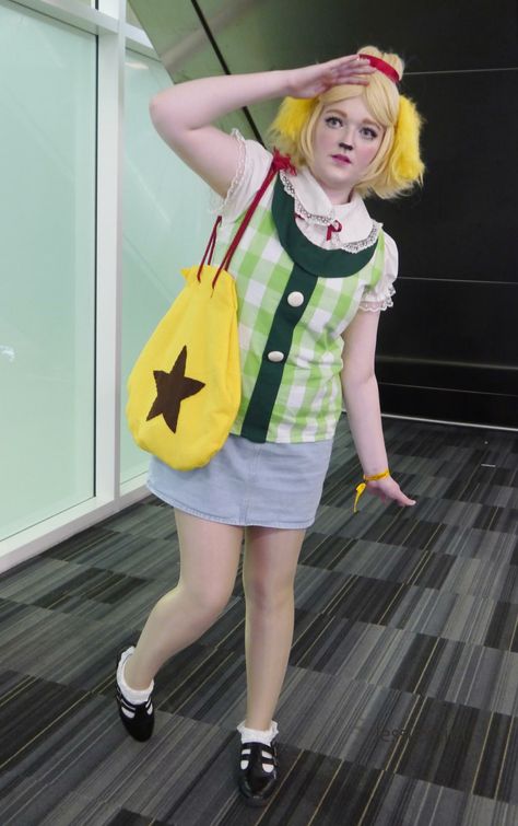 Animal crossing new leaf isabelle cosplay by jessiexnim  Jessie nim Isabelle Animal Crossing Cosplay, Acnh Cosplay, Isabelle Cosplay, Animal Crossing Bell Bag, Isabelle Animal Crossing, Greek Graphics, Animal Themed Birthday Party, Spooky Ideas, Felt Star