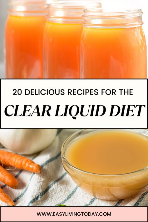 Click for the 20 best recipes for clear liquid diet. We also give you the tips you need to make it an easy process! Clear Liquid Diet Recipes, Best Liquid Diet, Bariatric Recipes Sleeve Liquid Diet, Liquid Diet Plan, 7 Day Cabbage Soup Diet, Full Liquid Diet, Liquid Diet Recipes, Bariatric Recipes Sleeve, Clear Liquid Diet