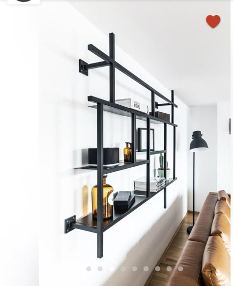 Black Metal Shelves, Black Metal Shelf, Industrial Bookcase, Metal Floating Shelves, Industrial Bookcases, Living Room Wall Units, Metal Bookshelf, Living Tv, Modern Wall Shelf