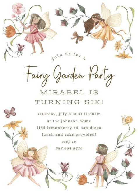 Fairy Garden - Birthday Invitation Template | Greetings Island Fairy Garden Birthday Invitation, Fairy Party Invites Free Printable, Fairy Birthday Invitations Template, Fairy Invitation Template, Fairy Birthday Invitations, Fairy Party Invitations, Fairy Invitations, Sleepover Invitations, Fairy Baby Showers