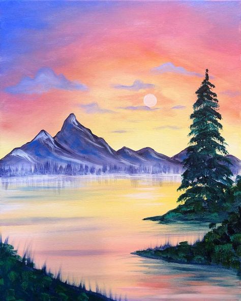 Bob Ross Landscape, Bob Ross Art, Pinots Palette, Easy Landscape Paintings, Bob Ross Paintings, Painting Parties, Trivia Night, Landscape Art Painting, Paint Night