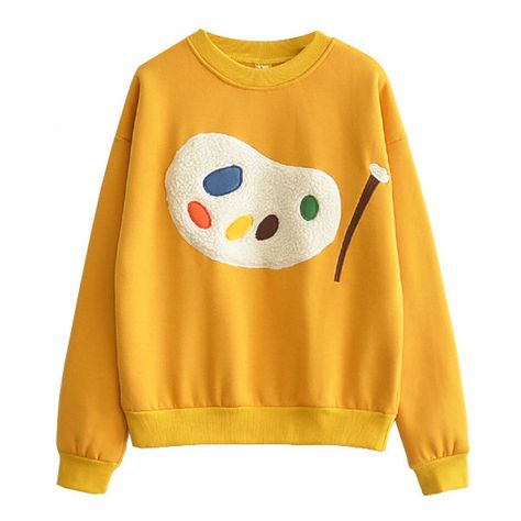 Artist Palette Sweatshirt ($31) ❤ liked on Polyvore featuring tops, hoodies, sweatshirts, sweaters, shirts, relax shirt, yellow top, yellow sweatshirt, relaxed fit shirt and relaxed fit tops Weirdcore Aesthetic Outfits, Leaf Coneybear, Skyler Core, Pop Clothes, Teacher Fashion, Silly Clothes, Colorful Clothes, Applique Sweatshirt, Maximalist Style