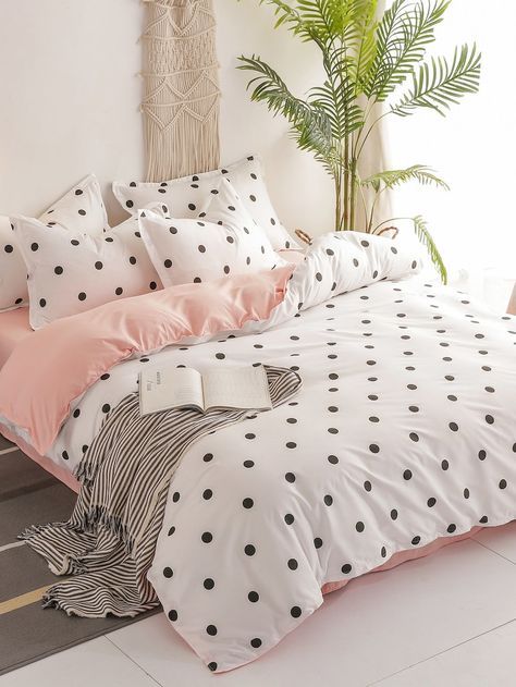 Polka Dot Print Sheet Set -SHEIN(SHEINSIDE) Cute Bed Sheets, Beautiful Bedroom Decor, Girls Bedding Sets, Cute Bedding, Bedroom Decor For Teen Girls, Dekorasi Kamar Tidur, Girl Bedroom Designs, Girl Beds, Girl Bedroom Decor