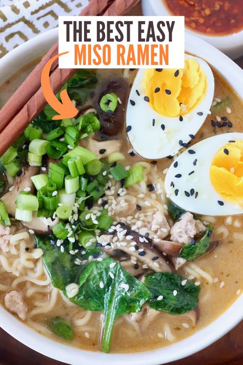 At Home Ramen Recipes Easy, Beef Miso Ramen, Miso Ramen Broth, Easy Miso Ramen, Miso Ramen Recipe, Ramen At Home, Ramen Soup Recipes, Ramen Recipes Easy, Delicious Ramen