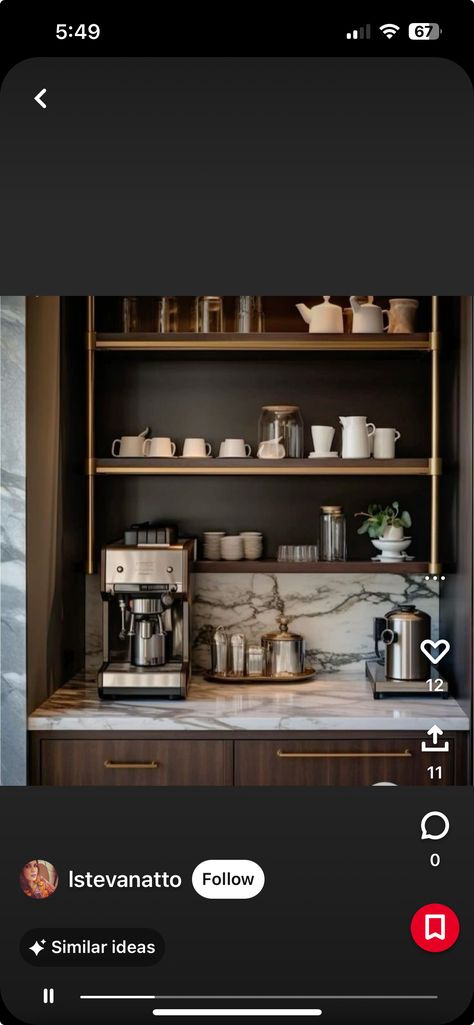 Home Coffee Bar, Light And Dark, Coffee Bar, Dark Wood, Light In The Dark, Kitchens, House Interior, Bar, Coffee