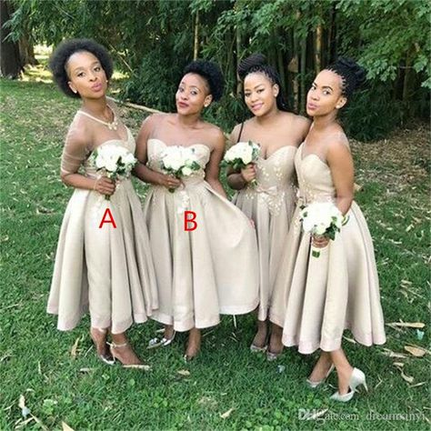 South African A Line Bridesmaid Dresses 2019 New Sleeveless Tea Length Pleats Lace Applique Wedding Gowns Party Dress Bridesmaids Dresses Lace Wedding Dress From Dreamxinyi, $119.6| DHgate.Com Bridesmaid Dresses South Africa, African Bridesmaids, Braidsmaid Dresses, Bridesmaid Wrap, African Bridesmaid Dresses, Wrap Dress Bridesmaid, Bridesmaid Dress Collection, Bridesmaid Attire, African Wedding Dress