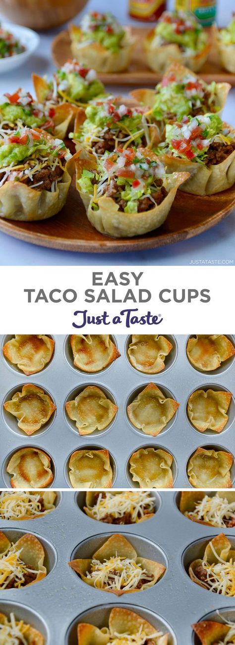 Taco Salad Cups, Salad Cups, Taco Fillings, Best Appetizer Recipes, Easy Taco, Taco Salad, Finger Food Appetizers, Snacks Für Party, Carne Asada