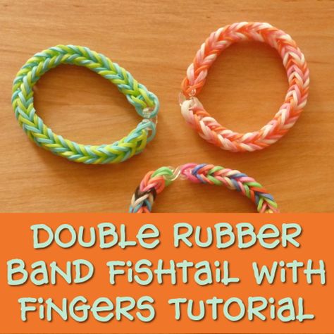 Make a Double Fishtail Rubber Band Bracelet Without a Loom and with your fingers Rubber Band Bracelet With Fingers, Rubberband Bracelets Without Loom, Rubber Band Bracelet Tutorial, Fishtail Rubber Band Bracelet, Loom Bands Instructions, Fishtail Loom Bracelet, Loom Tutorials, Loom Band Patterns, Girly Crafts