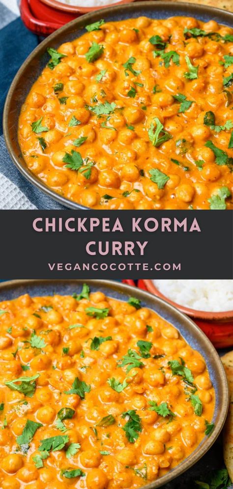 Chickpea Korma Curry Coconut Chickpea, Vegan Chickpea Curry, Chickpea Curry Recipe, Vegan Curry Recipes, Korma Recipe, Vegan Chickpea, Thai Coconut, Vegan Curry, Chickpea Recipes