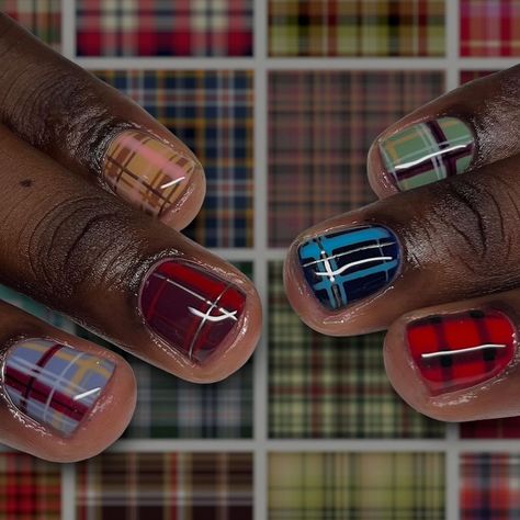 Red Biab Nails Short, I Love Nyc Nails, Plaid Nail Art Tutorial, Mismatched Nails Fall, Christmas Funky Nails, Simple Unique Nail Designs, Nail Trends Autumn 2024, Navy And Red Nails, Short Nail Polish Ideas