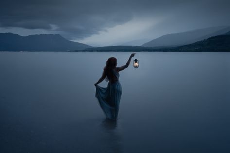 Lady Of The Lake Photoshoot, Lady Of The Lake Aesthetic, Water Ceremony, Water Portraits, Lake Portrait, Lake Tattoo, Ethereal Photography, Dead Bride, The Blue Hour