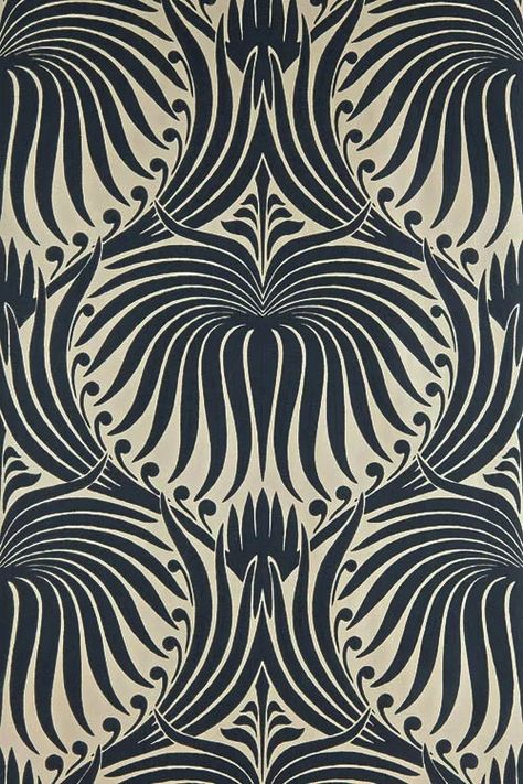 Lotus by Farrow & Ball - Black / Taupe - Wallpaper : Wallpaper Direct Lotus Wallpaper, Motifs Art Nouveau, Farrow & Ball, Wallpaper Art Deco, Motif Art Deco, Lotus Flower Design, Fantasy Magic, Design Exterior, Wallpaper Direct