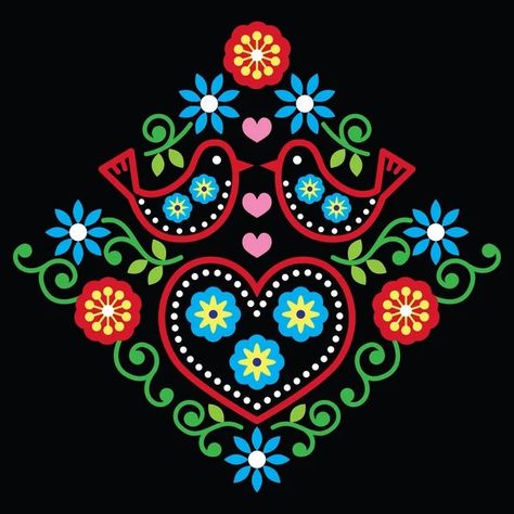 Similar Stock Vectors for Hungarian beautiful folk art 140488600 | Depositphotos Folk Art Floral, Polish Folk Art, Folk Art Flowers, Folk Design, Redwork Embroidery, Scandinavian Folk Art, Learn Embroidery, Folk Embroidery, Arte Popular