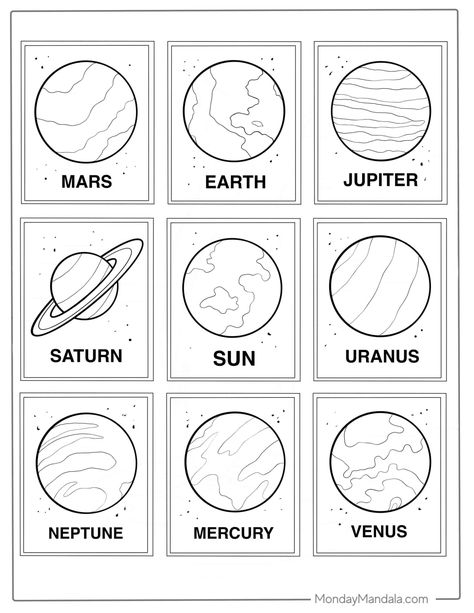 20 Solar System Coloring Pages (Free PDF Printables) Planets Clipart Free Printable, Solar System Coloring Pages Free, Solar System Crafts For Kindergarten, Solar System Kindergarten Activities, Solar System Toddler Activities, Planet Coloring Pages Free Printable, Planet Printables Free, Solar Eclipse Preschool, Planet Worksheets For Kids Solar System