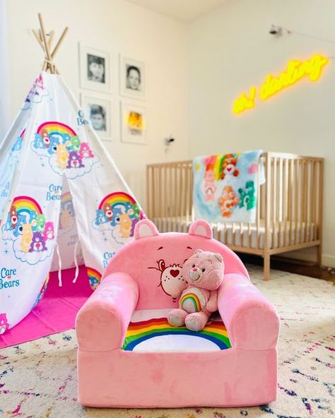 FUN.com on Instagram: "Check out this Care-a-Lot aesthetic! Did you ever imagine Care-a-Lot could look so good? @thriftedqueen styled her kiddo's nursery with help from our exclusive Care Bear collection and we're obsessed with the results! From playtime to naps and the sweetest dreams, Cheer, Grumpy, Bedtime, and so many favorites are surely making this space feel as magical while looking as photogenic as Care-a-Lot Castle. You can have the same! Shop today to find the whimsical furniture, cu Care Bears Bedroom Decor, Carebear Nursery Ideas, Care Bears Bedroom, Care Bears Nursery, Care Bear Room Decor, Care Bear Bedroom, Care Bears Room, Care Bear Room, Care Bear Nursery