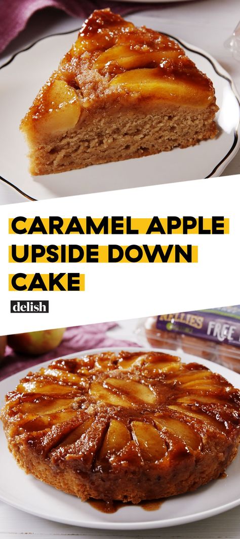 Caramel Apple Upside Down Cake Is The PERFECT Fall DessertDelish Caramel Apple Upside Down Cake, Apple Upside Down Cake, Apple Recipes Healthy, Baked Apple Recipes, Dessert Oreo, Apple Recipe, Apple Recipes Easy, Apple Dessert Recipes, Desserts Vegan