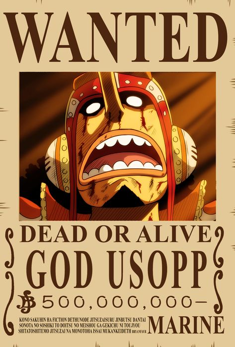 GOD USOPP bounty wanted poster one piece new update vintage high quality Ussop Wanted Poster, Wanted Poster One Piece, One Piece Main Characters, Luffy Bounty, Wanted One Piece, God Usopp, One Piece Theme, One Piece Bounties, One Piece Movies