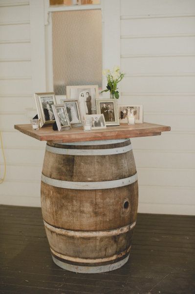 old family photos Family Wedding Pictures, Wine Barrel Wedding, Wine Barrel Table, Rustic Wedding Decorations, Barrel Table, Family Wedding Photos, Memory Table, Lowcountry Wedding, Old Family Photos