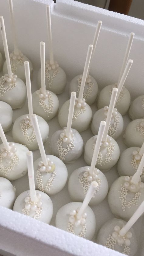 Pearl Dessert Table, Pearls And Prosecco Dessert Table, Pearls And Prosecco Theme Bridal, Pearls And Prosecco Cookies, Pearls And Prosecco Bridal Shower Theme Cookies, Pearl Party Theme, White Cake Pops Wedding, Prosecco And Pearls Bridal Shower Theme, Pearls And Prosecco Theme