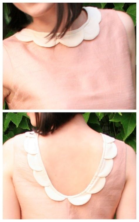 Add a scalloped collar to a basic dress. Robe Diy, Scalloped Collar, Mode Tips, Design Moda, Basic Dress, Diy Couture, Fun In The Sun, Diy Dress, Sun Dress