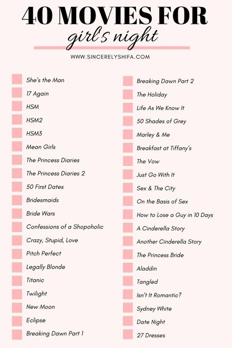 Good Movies For Teen Girls, Netflix Movies For Sleepovers, Movies Must Watch List, Movie Night Netflix Film, Movie List For Couples, Netflix Movie Marathon List, Birthday Movies To Watch, Girly Movies List, Best Movie Night Movies