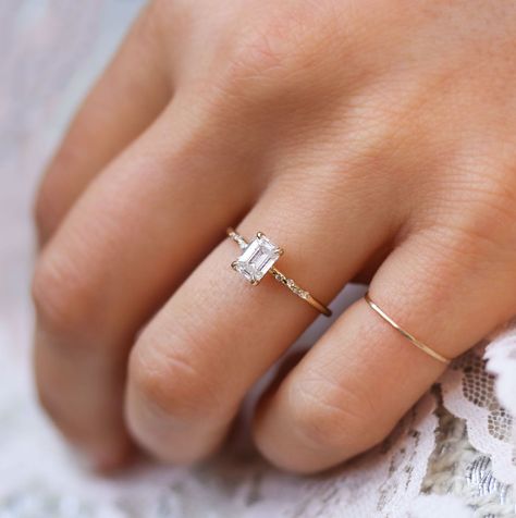 Dainty Rings Wedding, Engagement Rings Small Square, Small Rectangular Engagement Ring, Small Square Ring, Emerald Cut Small Engagement Ring, 0.5 Ct Engagement Ring, Small Engagement Rings Vintage, Square Shaped Engagement Rings, Small Simple Engagement Rings Gold