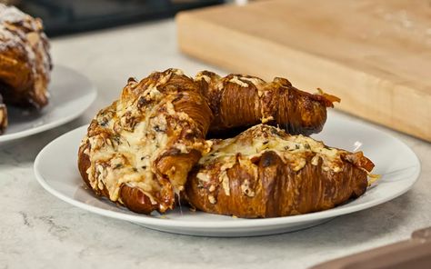 Nancy Silverton's Easy Twice-Baked Ham and Cheese Croissants Recipe - Los Angeles Times Ham And Cheese Croissants, Rosh Hashana Recipes, Burnt Basque Cheesecake, Croissants Recipe, Nancy Silverton, Ham And Cheese Croissant, Basque Cheesecake, Cheese Croissant, Apple Slaw