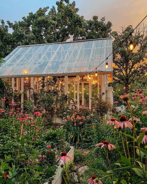 Greenhouse Backyard Design, Greenhouse Flower Garden, Cozy Greenhouse Aesthetic, Pretty Greenhouse Ideas, Flower And Veggie Garden Ideas, Apricot Lane Farms, Barndominium Greenhouse, Greenhouse Aesthetic Cozy, Green House Asthetics