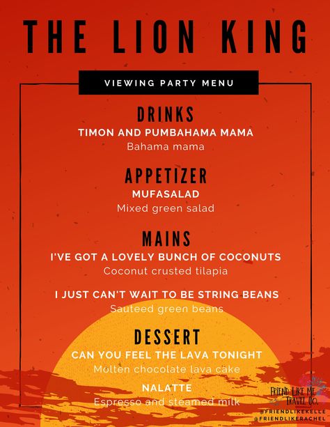 The Lion King Disney Dinner And Movie Night Lion King, Lion King Date Night, Lion King Movie Night Dinner, Lion King Dinner Ideas, Lion King Movie Night Food, Lion King Dinner And A Movie, Lion King Themed Dinner, Lion King Dinner, Lion King Movie Night