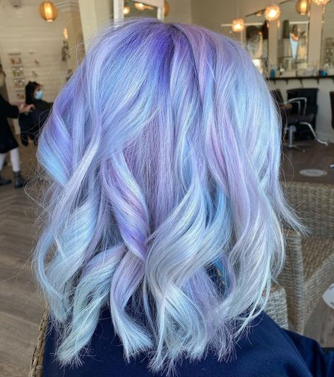 Pastel Hair Dye, Pastel Hair Color Ideas, Pastel Pink Hair Dye, Periwinkle Hair, Blue Purple Hair, Blue And Pink Hair, Pastel Rainbow Hair, Pastel Blue Hair, Ethereal Blue