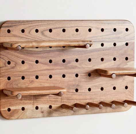 Wood Peg Board, Peg Board Shelves, Peg Board Walls, Wooden Pegboard, Peg Wall, Handbag Display, Plywood Projects, Clothing Store Displays, Victoria House