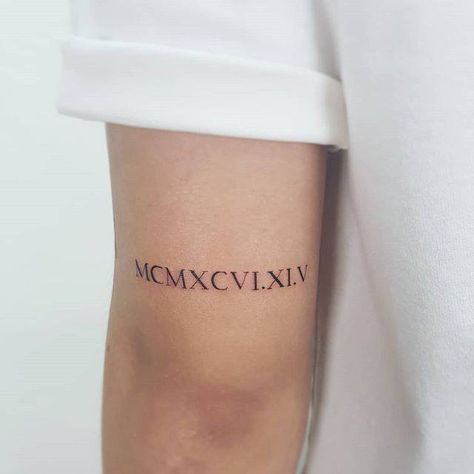 Roman Numeral Tattoo Arm, Roman Numbers Tattoo, Above Elbow Tattoo, Tatuagem Masculina Pequena, Simple Tattoos For Guys, Roman Numeral Tattoos, Small Rose Tattoo, Wrist Tattoos For Guys, Elbow Tattoos