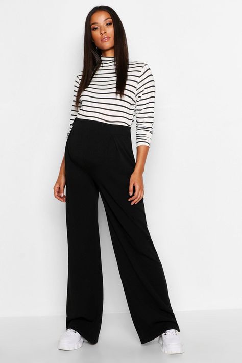 Maternity Over The Bump Wide Leg Pants #AFF, , #AD, #ad, #Bump, #Pants, #Leg, #Maternity Black Palazzo Pants Outfit, Style Androgyne, Boohoo Maternity, Palazzo Pants Outfit, Wide Leg Pants Outfit, Black Palazzo Pants, Winter Pants Outfit, Man Pants, Printed Palazzo Pants