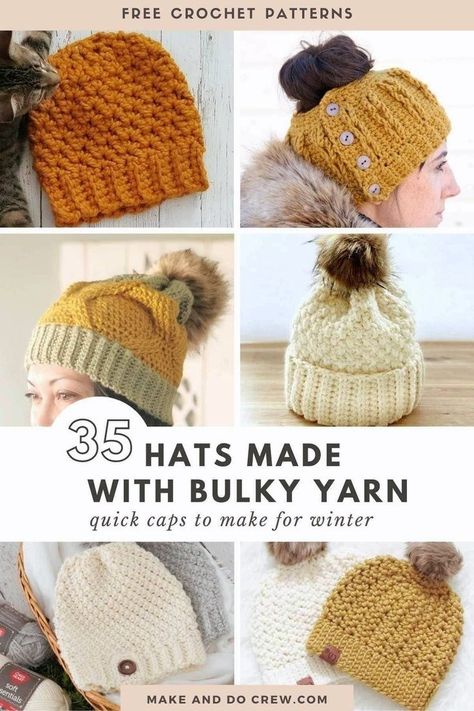 Chunky Beanie Crochet Pattern, Chunky Hat Pattern, Free Crochet Hat Patterns, Chunky Yarn Crochet Pattern, Bulky Yarn Patterns, Bulky Yarn Crochet, Chunky Crochet Hat, Chunky Yarn Crochet, Crochet Hat Patterns