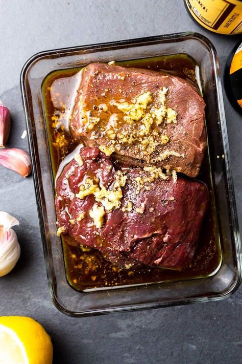 Marinated Elk Steak - Modern Farmhouse Eats Marinade For Steak Fajitas, Marinade For Fajitas, Simple Steak Marinade, Marinade For Steak, Elk Meat Recipes, Taco Night Recipes, Steak Fajita Marinade, Elk Steak, Elk Meat