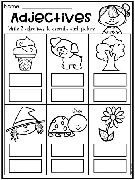 Kindergarten Adjectives, Nouns And Verbs Worksheets, Noun Verb Adjective, Teaching Adjectives, Adjectives Activities, Adjective Worksheet, Describing Words, Nouns Worksheet, Nouns Verbs Adjectives