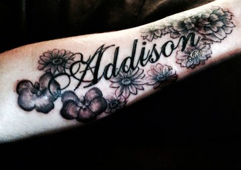 Daddy's little girl.  Addison  Forearm Tattoo  Daughter Addison Tattoo Name, Addison Tattoo, Tattoo Daughter, Daughters Name Tattoo, Seattle Tattoo, Tattoos Pictures, Dad Tattoo, Indian Skull, About Tattoo