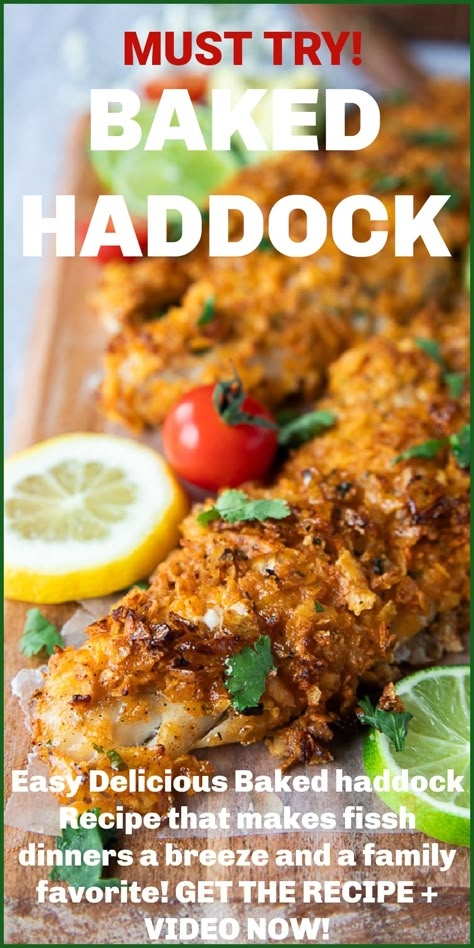 Baked Haddock is a delicious haddock recipe that takes 20 minutes of baking for a tasty crunchy fish dinner your family will LOVE! (video) Fish Recipes Haddock, Breaded Haddock Recipes, Haddock Dinner Recipes, Recipes For Haddock Fillets, Fresh Haddock Recipes, Stuffed Haddock Recipes, Frozen Haddock Recipes, Baked Haddock Recipes Ovens, Healthy Haddock Recipes