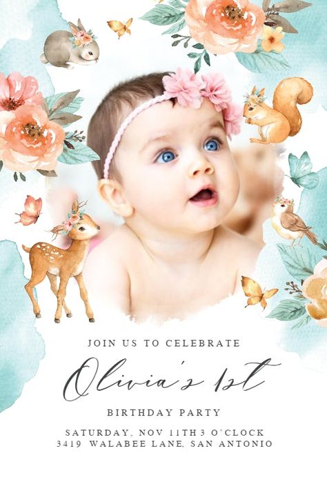 1st Birthday Invitation Card Ideas, 1 Birthday Invitation Card, Baby Birthday Party Invitations, First Birthday Invitation Cards, 25th Wedding Anniversary Invitations, Happy Birthday Invitation Card, Birthday Invitation Design, Baby Souvenir, 1st Birthday Invitation Template