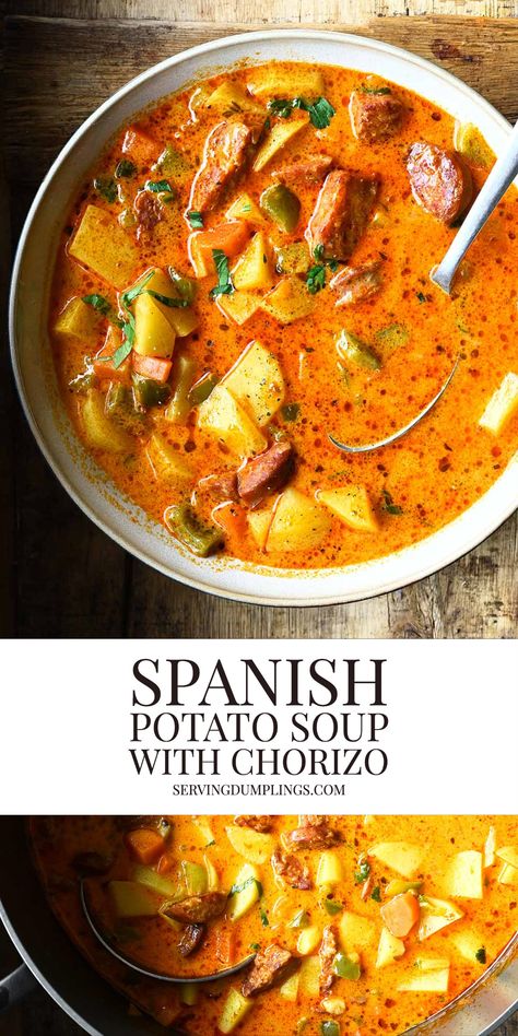 Spanish Chorizo Soup, Spanish Chorizo And Potato Soup, Spicy Chorizo Soup, Chorizo And Potato Soup, Chorizo Kale Soup, Chorizo Soup Slow Cooker, Spanish Potato Soup With Chorizo, Potato Chorizo Soup, Chorizo Sausage Soup