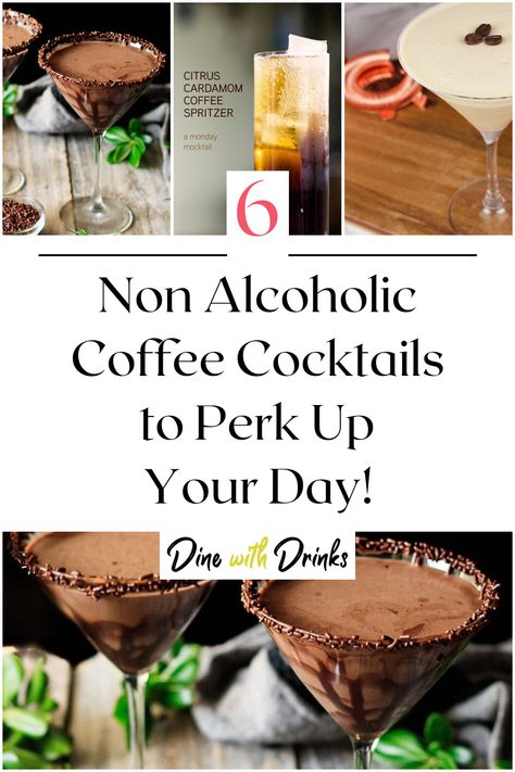 Collage of 4 non alcoholic coffee cocktails. Non Alcoholic Coffee Cocktails, Coffee Mocktail Non Alcoholic, Non Alcoholic Coffee Drinks, Coffee Mocktail Recipe, Mexican Coffee Recipe, Alcoholic Coffee Drinks, Vanilla Cocktail, Alcohol Free Cocktails, Mocktail Drinks