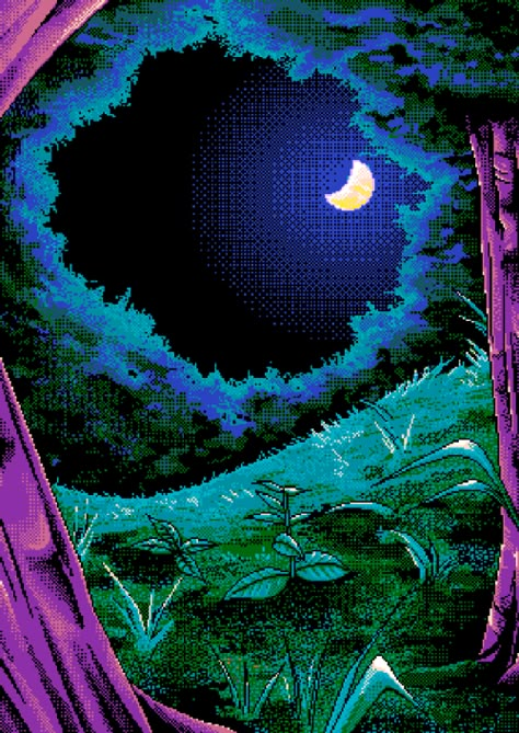 Pixel Aesthetic, Vaporwave Art, Cool Pixel Art, Aesthetic Art, The Moon, Art Inspo, A R, Forest, Neon