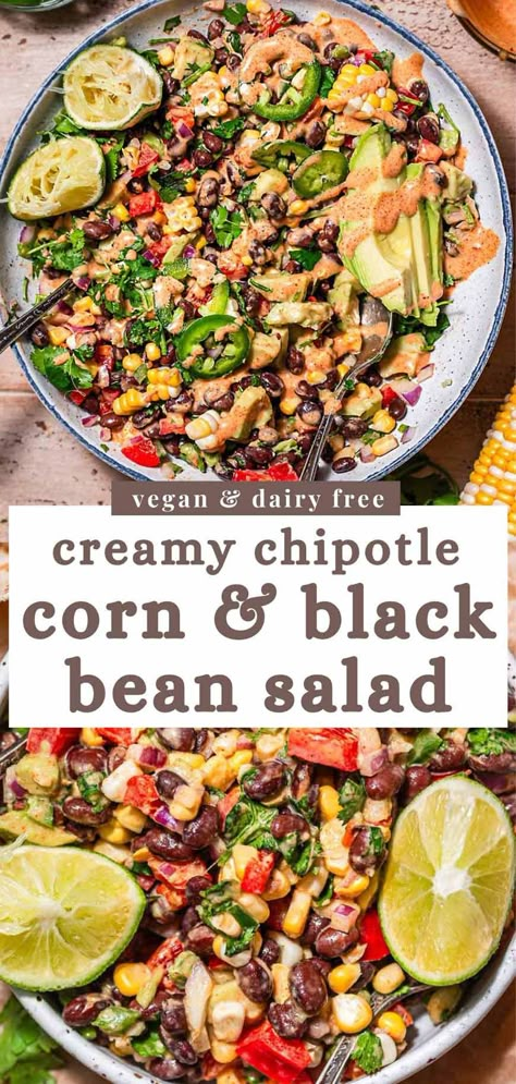 Chipotle Corn and Black Bean Salad Black Bean Vegetarian Recipes, Salsa For Tacos, Best Vegan Salads, Corn And Black Bean Salad, Tacos Dinner, Chipotle Corn, Black Bean And Corn Salad, Black Bean Corn Salad, Corn And Black Bean