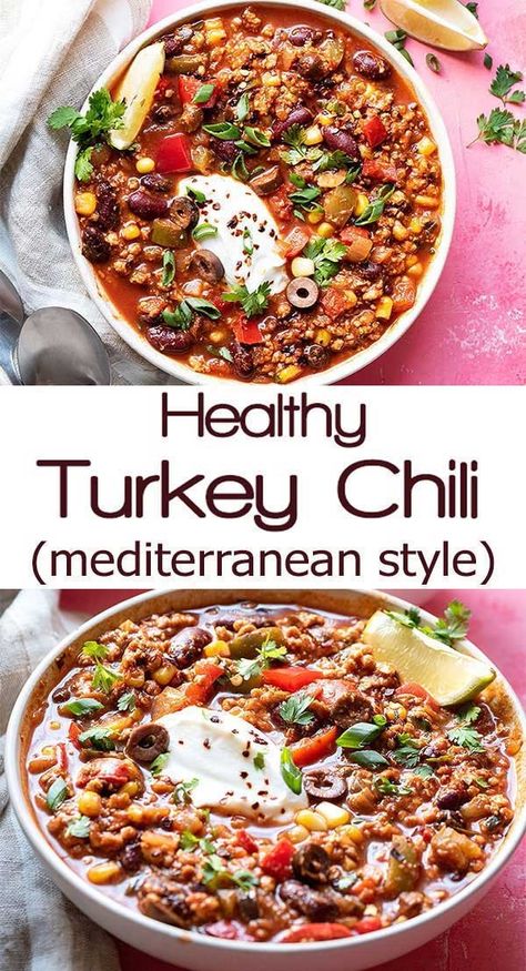 Turkey Chili (Mediterranean style recipe) Chili With Ground Turkey, Turkey Chili Recipe Easy, The Best Chili Recipe, Easy Turkey Chili, Stovetop Chili, Homemade Chili Seasoning, Chili Recipe Healthy, Turkey Chili Healthy, Turkey Chili Recipe