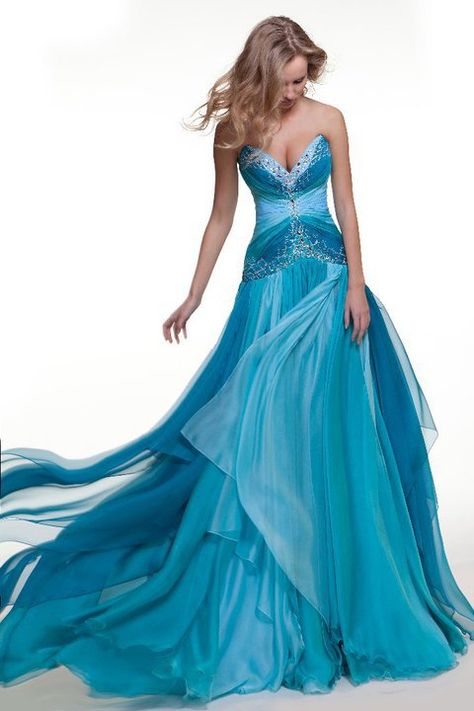 I just like  the top. The color is awesome. the dress sucks. cut half of it and everything will be fine Dress For Sea Beach, Vecernje Haljine, Lounge Singer, Water Dress, Blue Wedding Gowns, 파티 드레스, Blue Gown, Cut Top, Crystal Blue