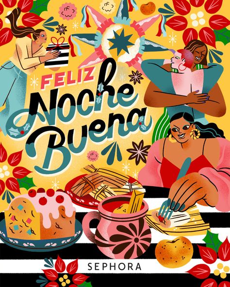 Mexican Christmas Illustration, Mexican Illustration Design, Latino Illustration, Mexican Food Illustration, Latin Illustration, Mexican Illustration Art, Latin Christmas, Mexican Illustration, Mexican Poster